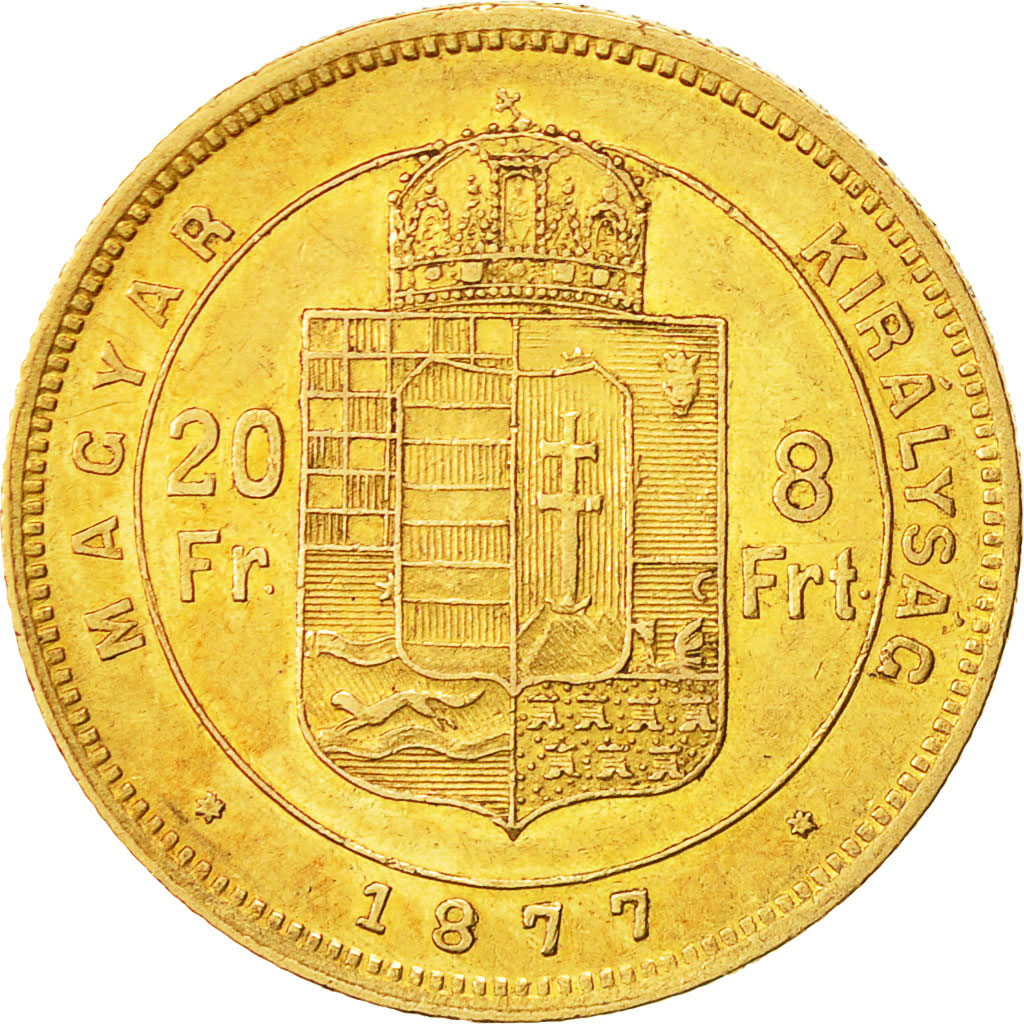 Munten, Hongarije, Franz Joseph I, 8 Forint 20 Francs, 1877, Kremnitz, ZF+