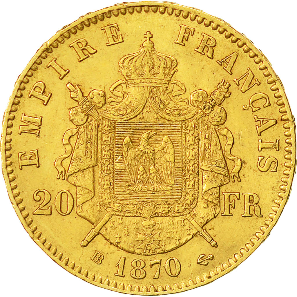 Coin, France, Napoleon III, Napoléon III, 20 Francs, 1870, Strasbourg