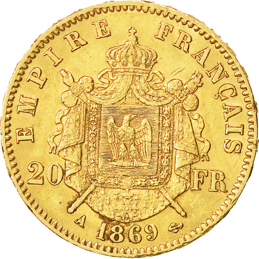 Coin, France, Napoleon III, Napoléon III, 20 Francs, 1869, Paris, AU(50-53)