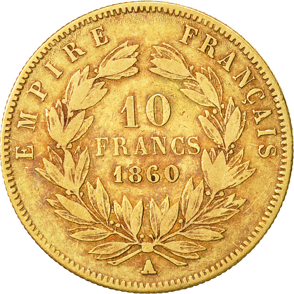 Moneta, Francia, Napoleon III, Napoléon III, 10 Francs, 1860, Paris, MB+, Oro