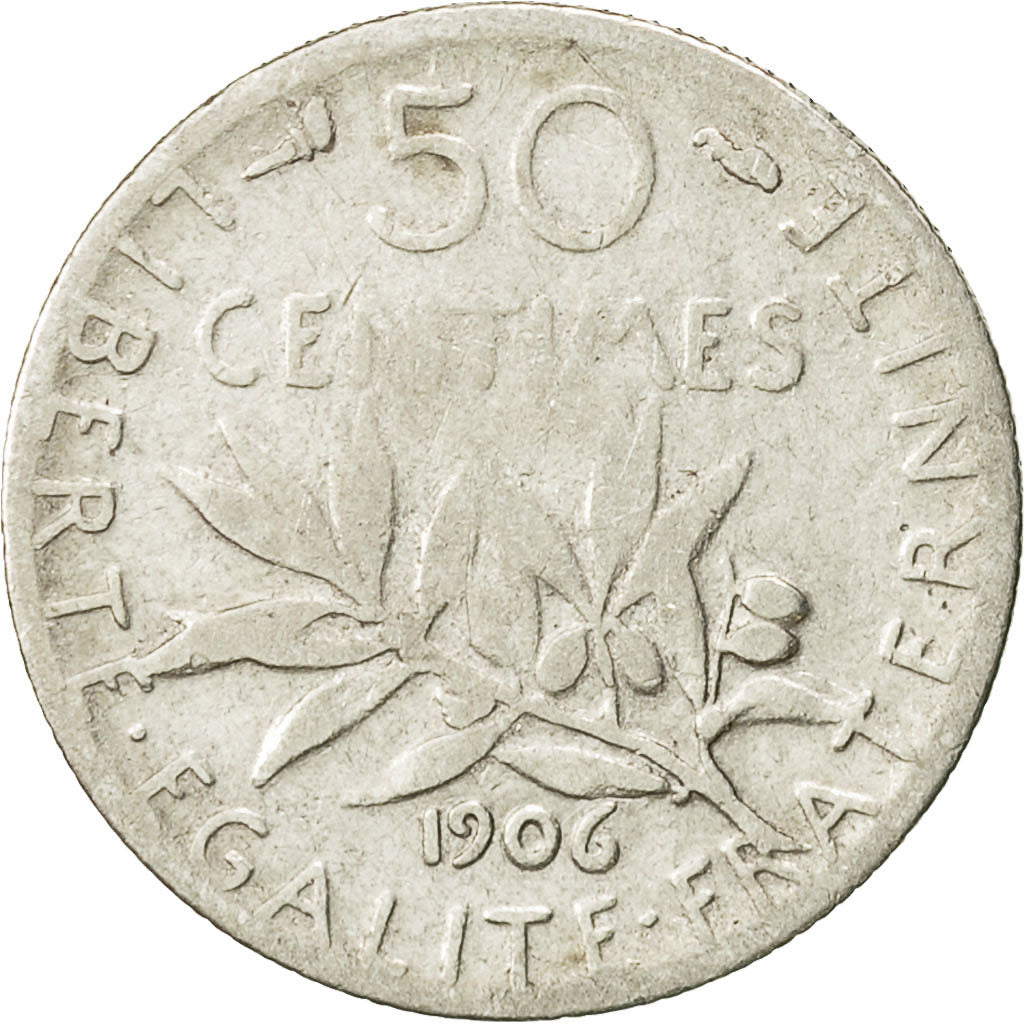 Coin, France, Semeuse, 50 Centimes, 1906, Paris, VF(20-25), Silver, KM:854