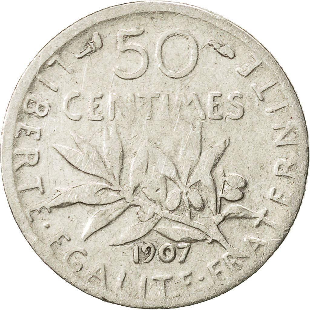 Coin, France, Semeuse, 50 Centimes, 1907, Paris, VF(20-25), Silver, KM:854