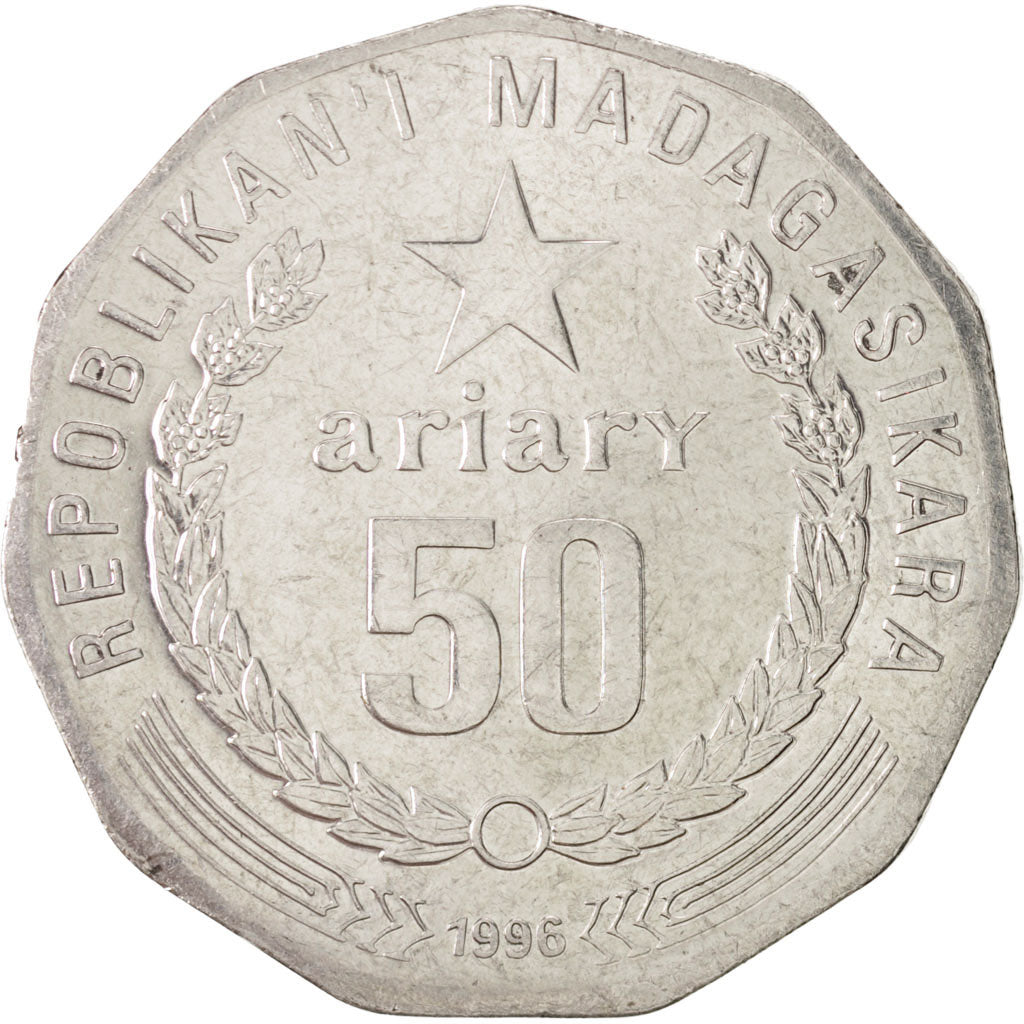Coin, Madagascar, 50 Ariary, 1996, MS(63), Stainless Steel, KM:25.1