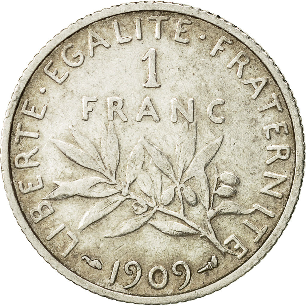 Coin, France, Semeuse, Franc, 1909, Paris, EF(40-45), Silver, KM:844.1