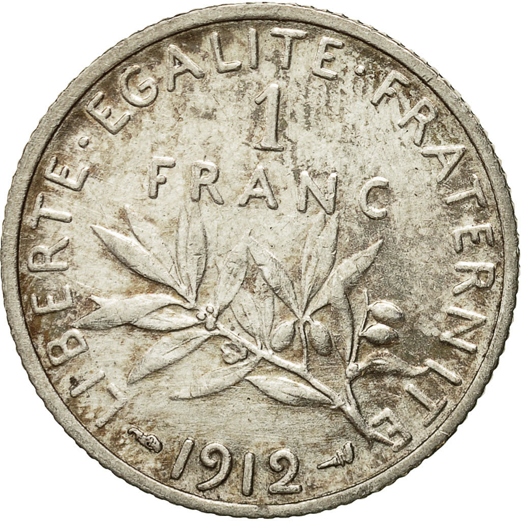 Coin, France, Semeuse, Franc, 1912, Paris, AU(50-53), Silver, KM:844.1