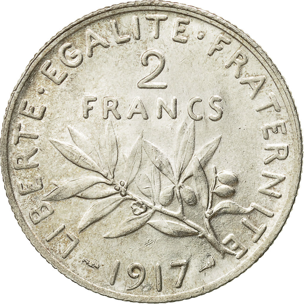 Coin, France, Semeuse, 2 Francs, 1917, Paris, MS(60-62), Silver, KM:845.1