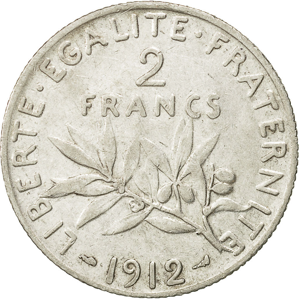 Coin, France, Semeuse, 2 Francs, 1912, Paris, AU(50-53), Silver, KM:845.1
