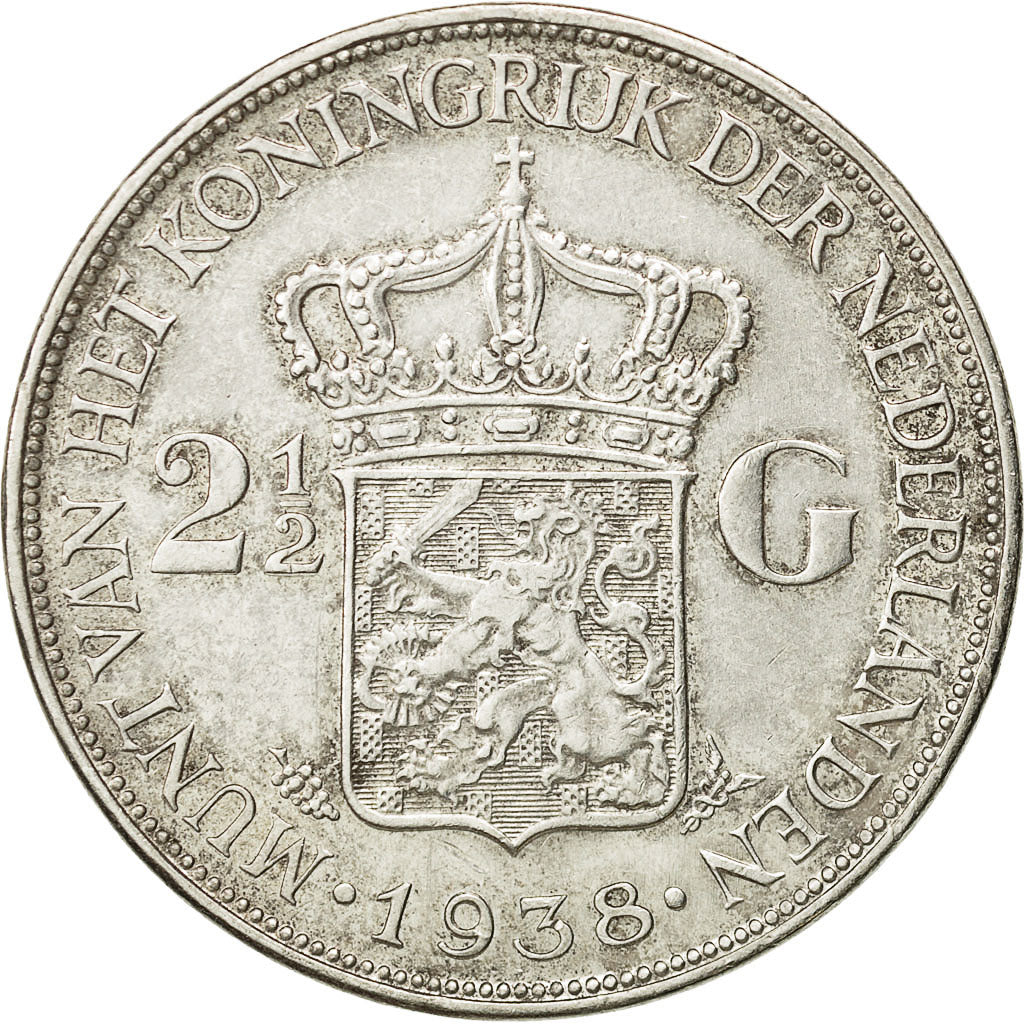 Coin, Netherlands, Wilhelmina I, 2-1/2 Gulden, 1938, EF(40-45), Silver, KM:165
