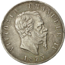 Coin, Italy, Vittorio Emanuele II, 5 Lire, 1873, Milan, EF(40-45), Silver