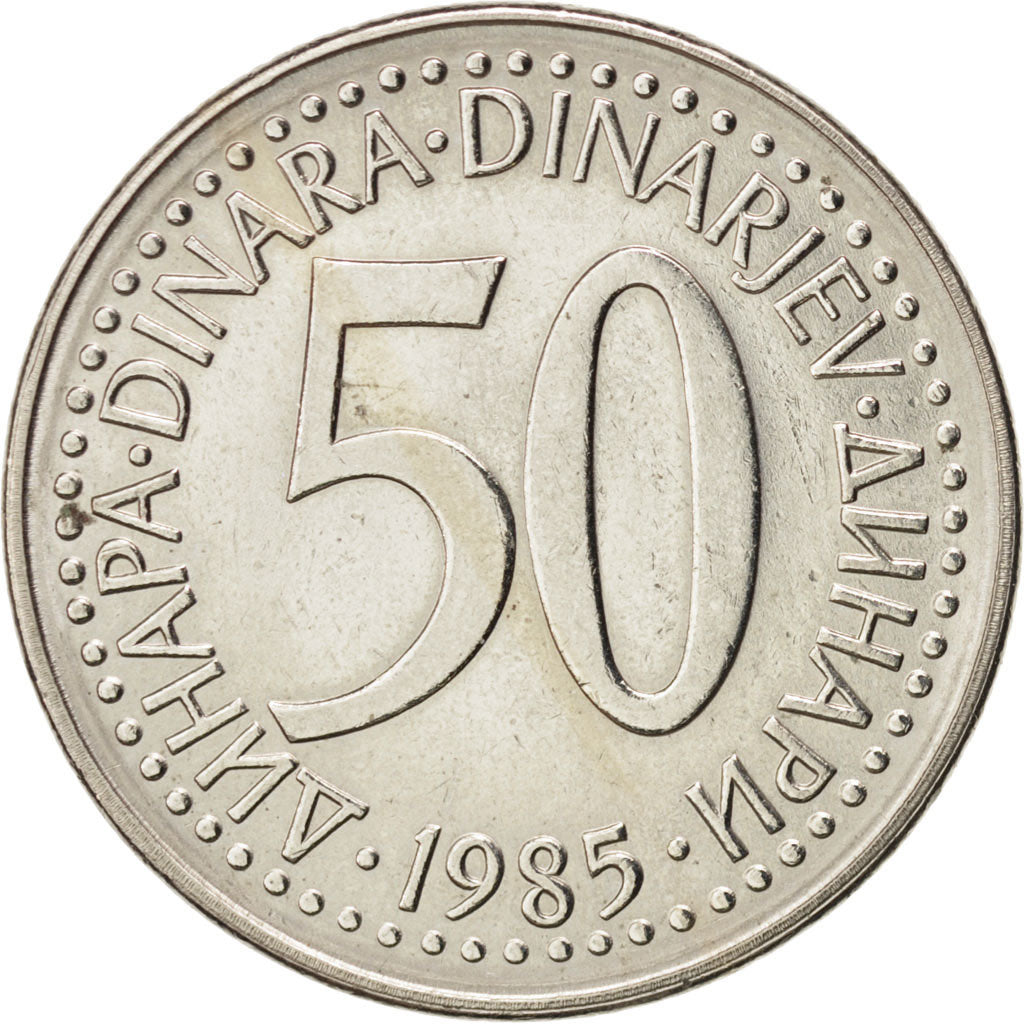 Coin, Yugoslavia, 50 Dinara, 1985, MS(60-62), Copper-Nickel-Zinc, KM:113