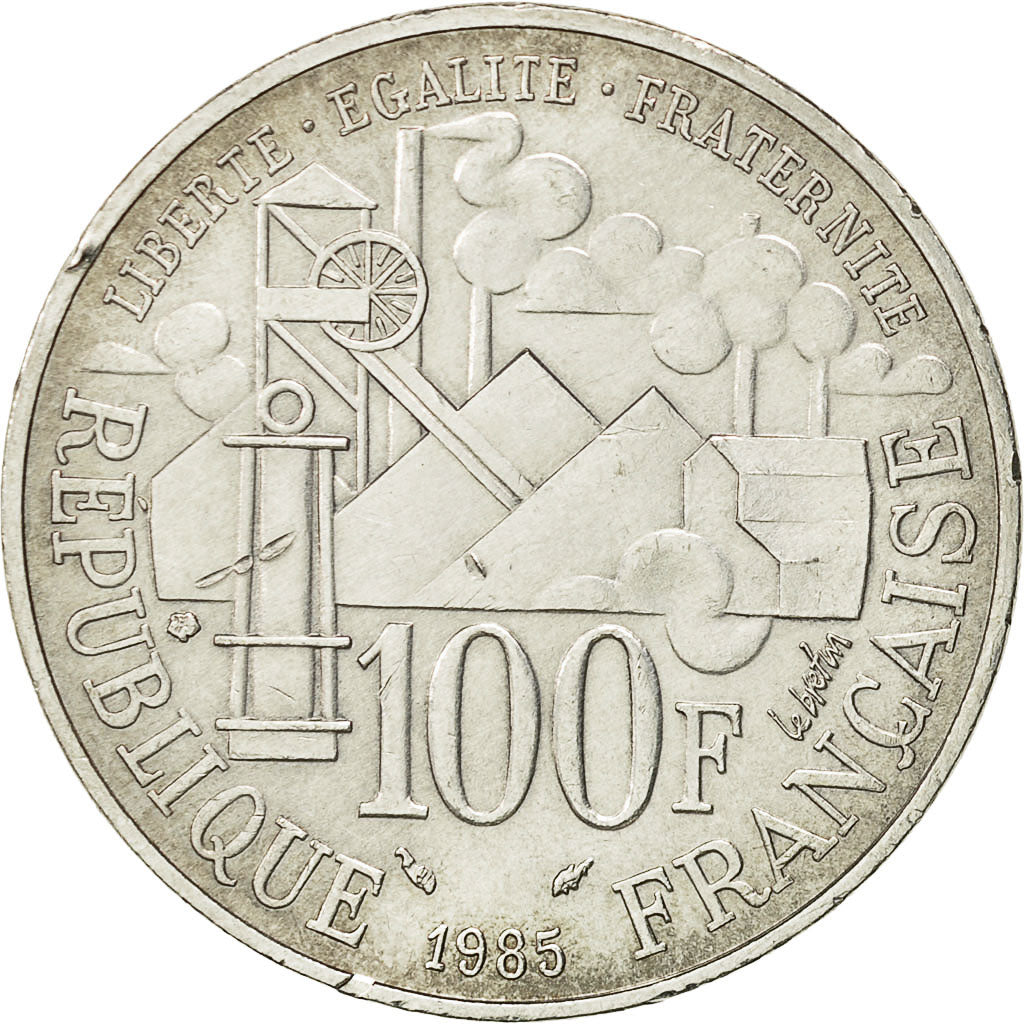 Moneda, Francia, Germinal, 100 Francs, 1985, MBC+, Plata, KM:957, Gadoury:900