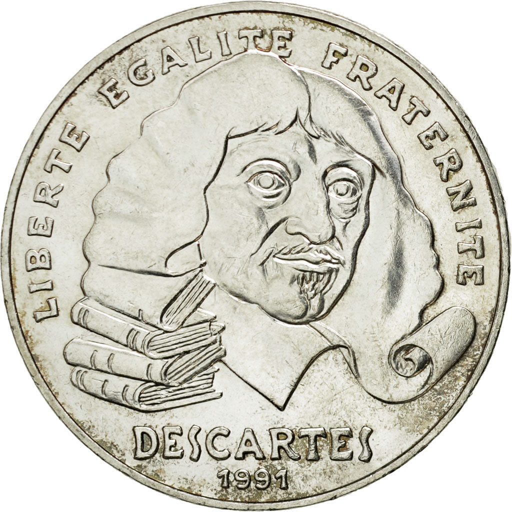 Coin, France, Descartes, 100 Francs, 1991, AU(55-58), Silver, KM:996