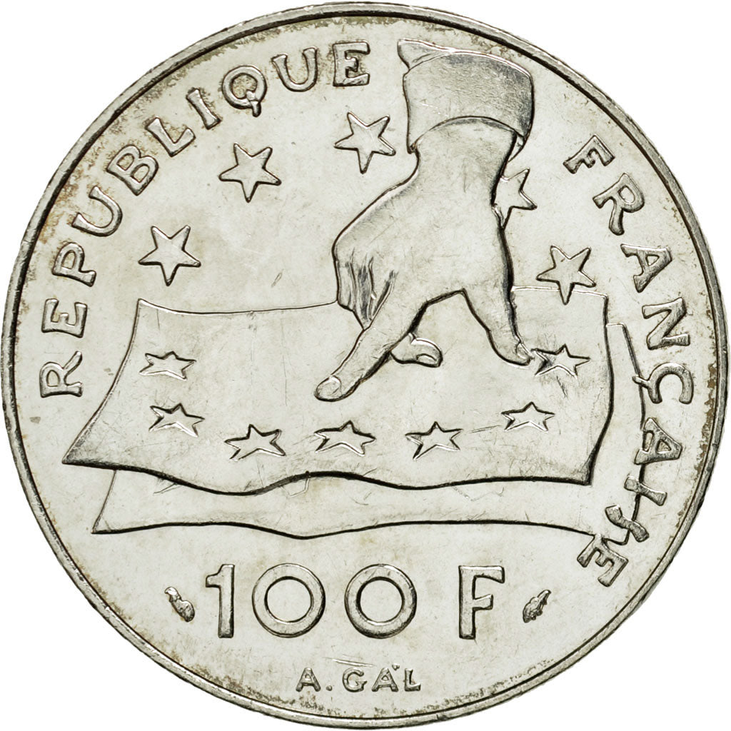Coin, France, Descartes, 100 Francs, 1991, AU(55-58), Silver, KM:996