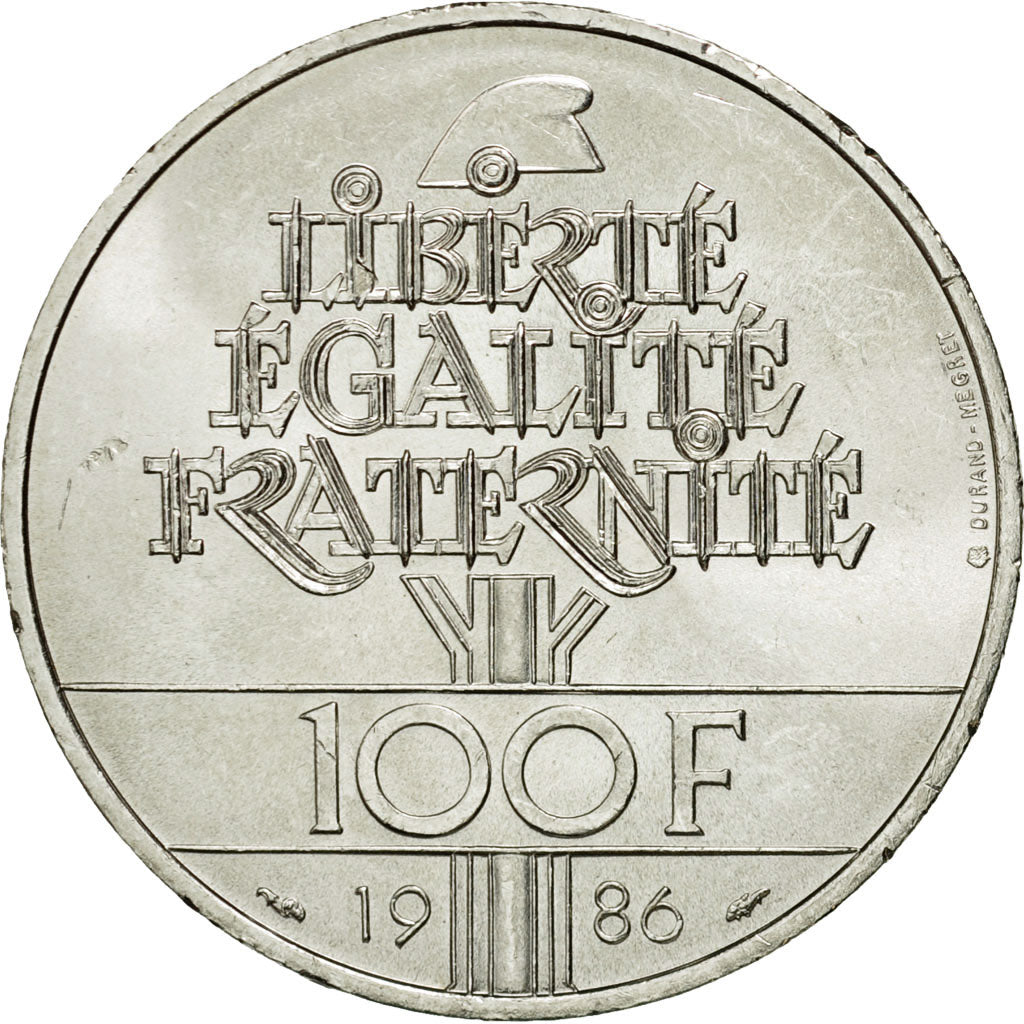Coin, France, Statue de la Liberté, 100 Francs, 1986, AU(55-58), Silver