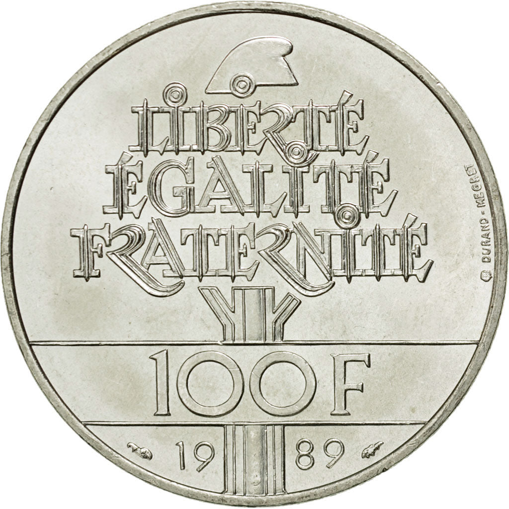 Coin, France, Droits de l'Homme, 100 Francs, 1989, AU(55-58), Silver, KM:970