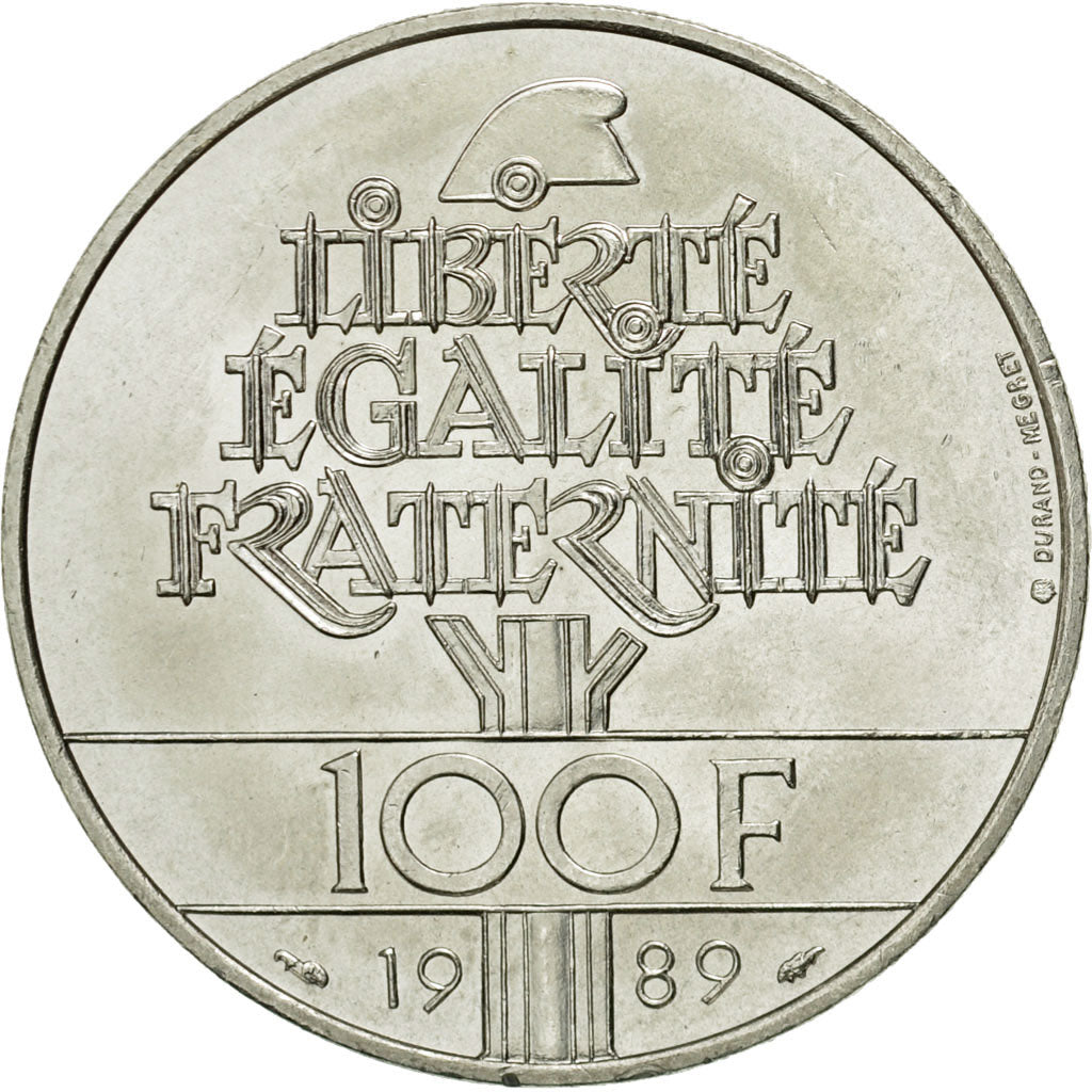 Munten, Frankrijk, Droits de l'Homme, 100 Francs, 1989, PR, Zilver, KM:970