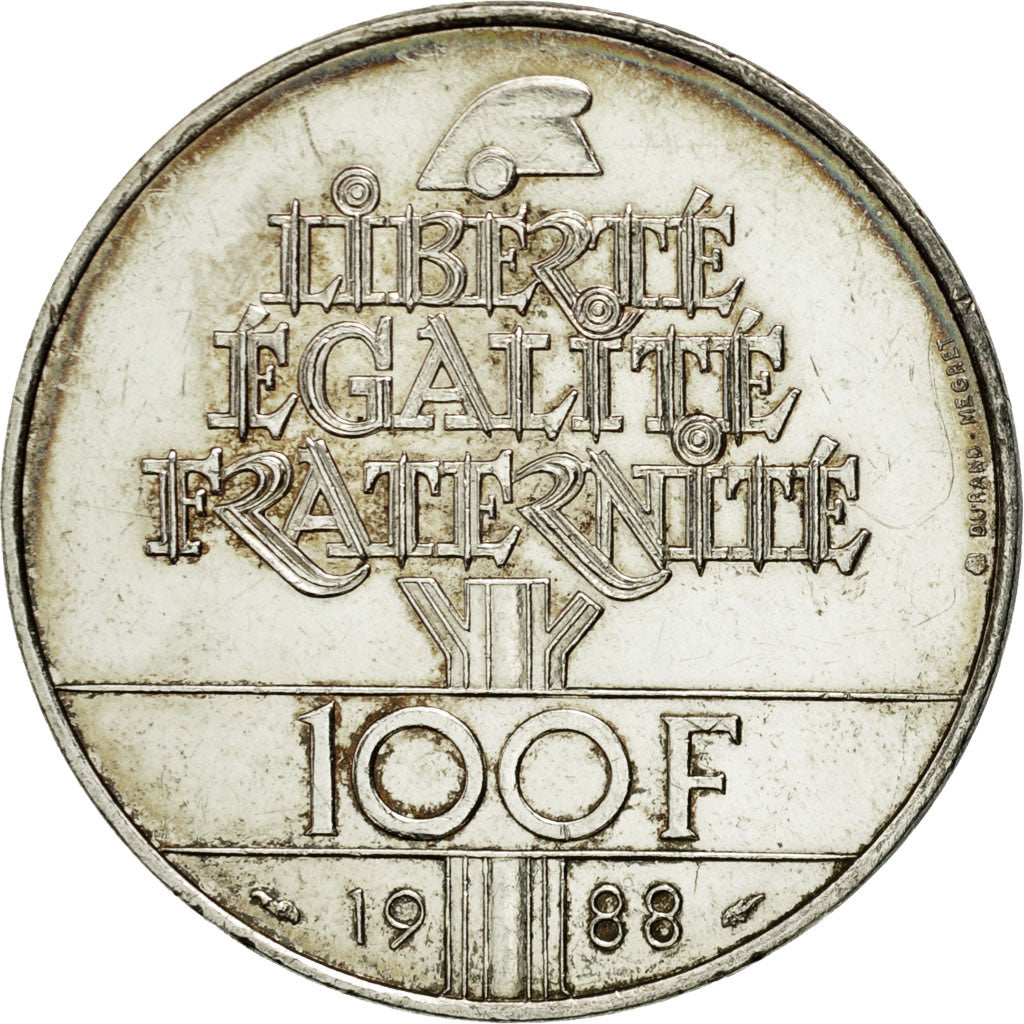 Coin, France, Fraternité, 100 Francs, 1988, AU(55-58), Silver, KM:966