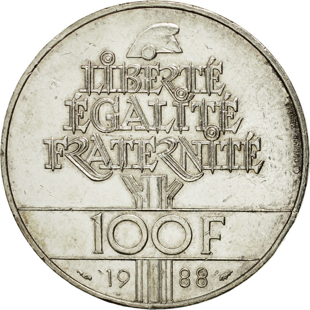 Coin, France, Fraternité, 100 Francs, 1988, AU(55-58), Silver, KM:966