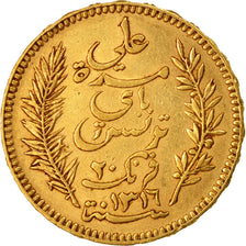 Moneda, Túnez, Ali Bey, 20 Francs, 1898, Paris, MBC+, Oro, KM:227
