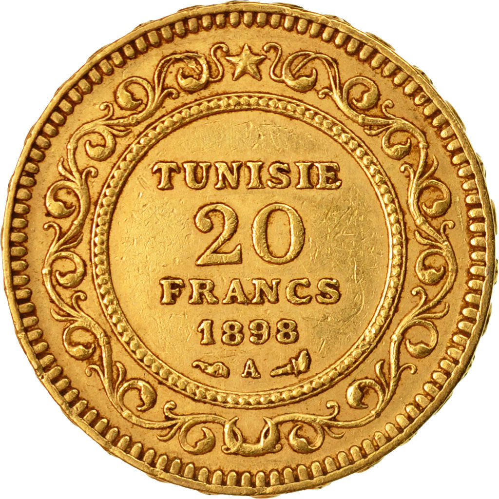 Coin, Tunisia, Ali Bey, 20 Francs, 1898, Paris, AU(50-53), Gold, KM:227