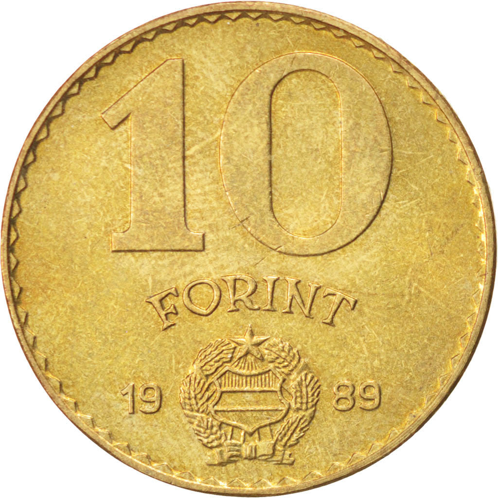 Coin, Hungary, 10 Forint, 1989, Budapest, MS(63), Aluminum-Bronze, KM:636