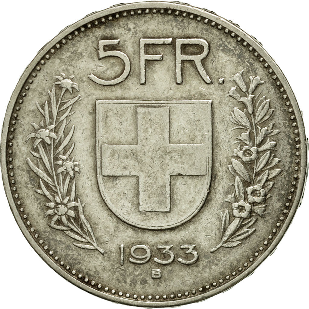 Coin, Switzerland, 5 Francs, 1933, Bern, EF(40-45), Silver, KM:40