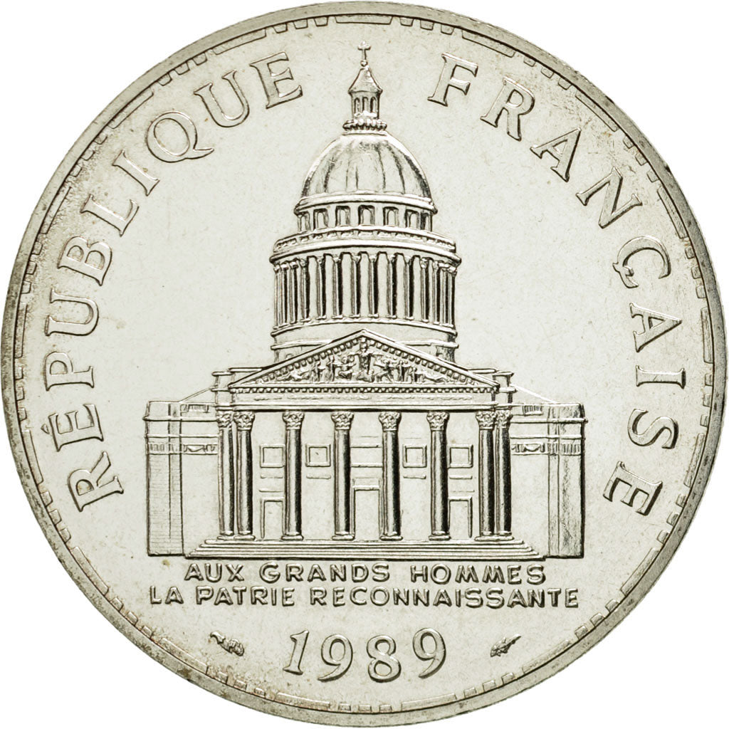 Moneta, Francia, Panthéon, 100 Francs, 1989, Paris, FDC, Argento, KM:951.1