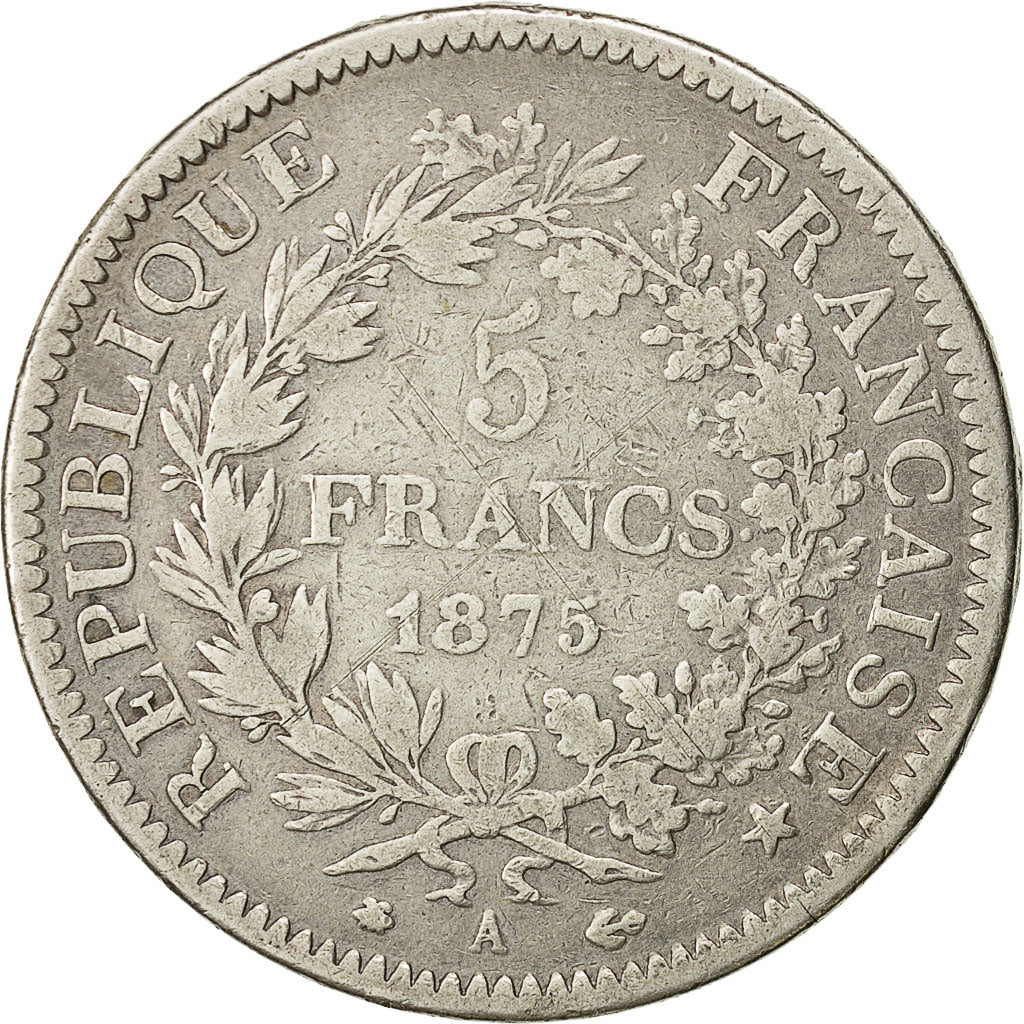 Coin, France, Hercule, 5 Francs, 1875, Paris, VF(30-35), Silver, KM:820.1