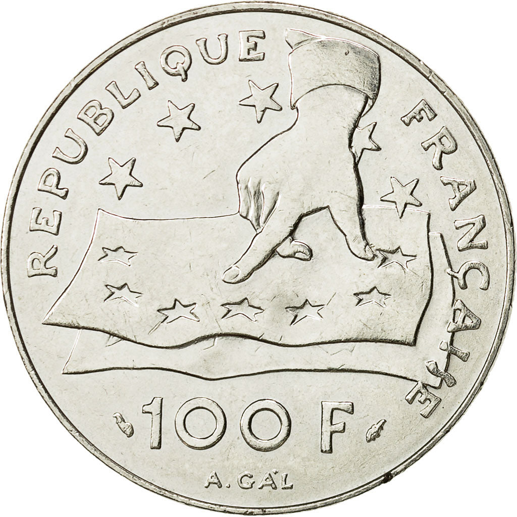 Coin, France, Descartes, 100 Francs, 1991, AU(50-53), Silver, KM:996