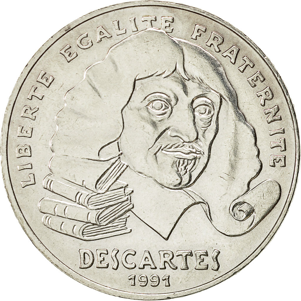 Coin, France, Descartes, 100 Francs, 1991, AU(50-53), Silver, KM:996