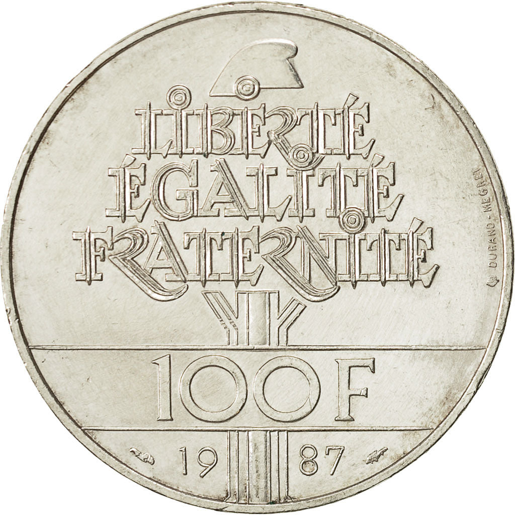 Coin, France, Lafayette, 100 Francs, 1987, AU(50-53), Silver, KM:962
