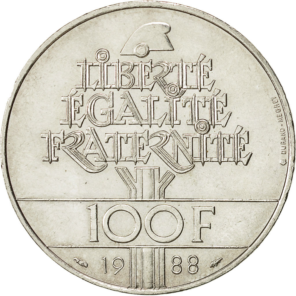 Coin, France, Fraternité, 100 Francs, 1988, AU(50-53), Silver, KM:966