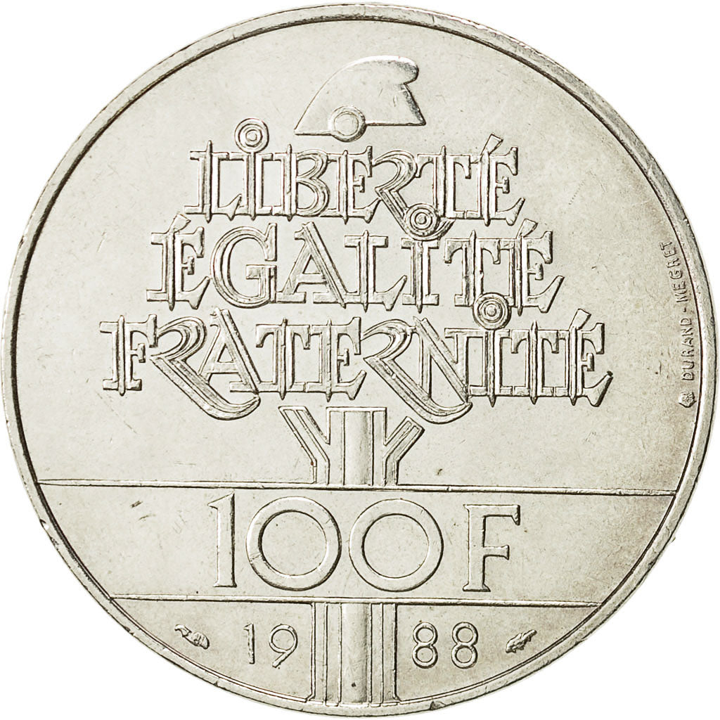 Moneta, Francia, Fraternité, 100 Francs, 1988, BB+, Argento, KM:966