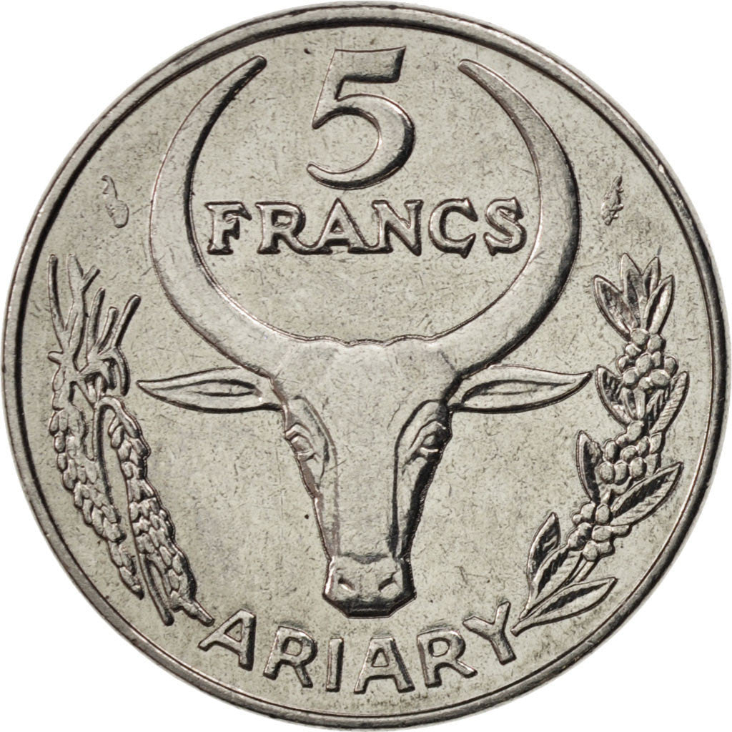 Coin, Madagascar, 5 Francs, Ariary, 1989, Paris, MS(63), Stainless Steel, KM:10