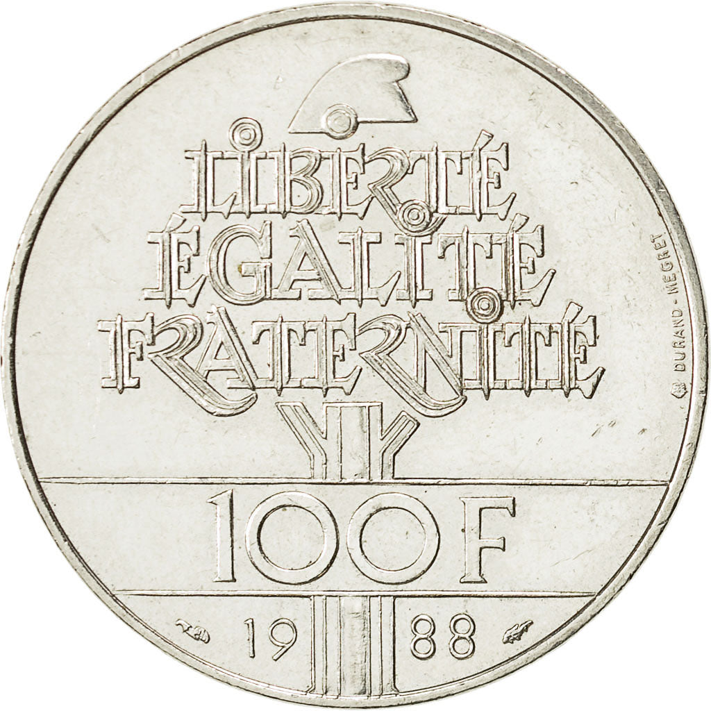 Moneta, Francia, Fraternité, 100 Francs, 1988, BB+, Argento, KM:966