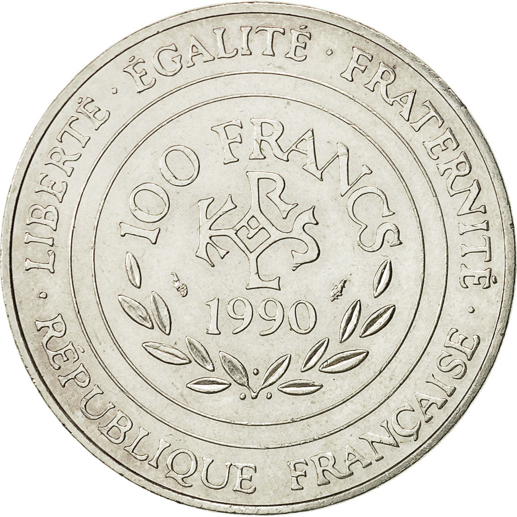 Coin, France, Charlemagne, 100 Francs, 1990, AU(50-53), Silver, KM:982