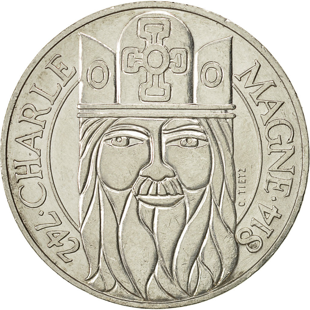 Coin, France, Charlemagne, 100 Francs, 1990, AU(50-53), Silver, KM:982