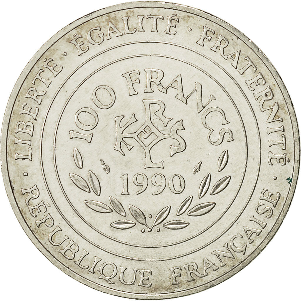 Coin, France, Charlemagne, 100 Francs, 1990, AU(50-53), Silver, KM:982