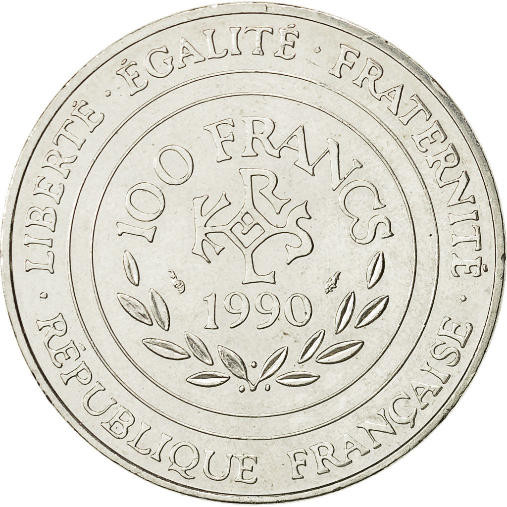 Coin, France, Charlemagne, 100 Francs, 1990, AU(50-53), Silver, KM:982