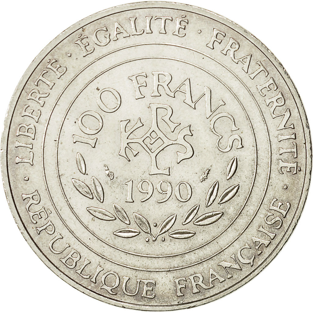 Coin, France, Charlemagne, 100 Francs, 1990, AU(50-53), Silver, KM:982