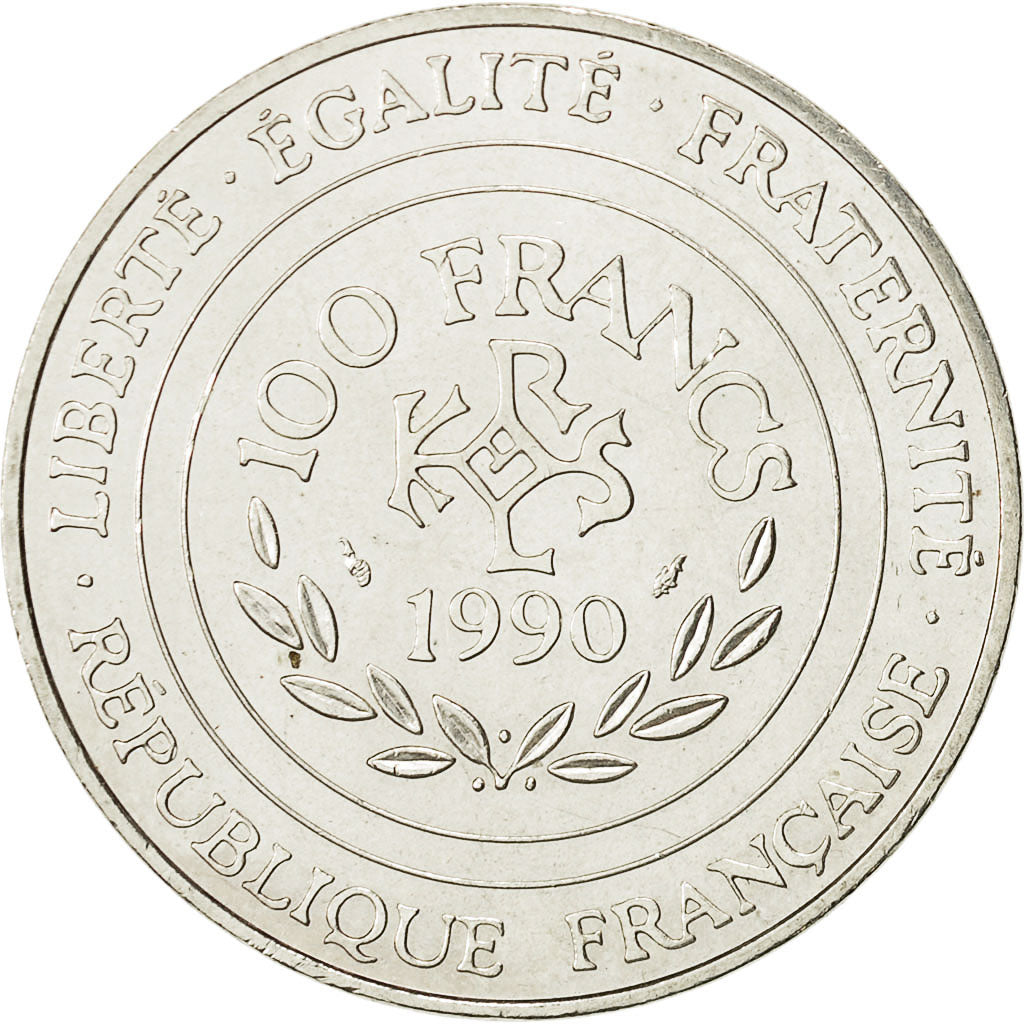 Coin, France, Charlemagne, 100 Francs, 1990, AU(50-53), Silver, KM:982