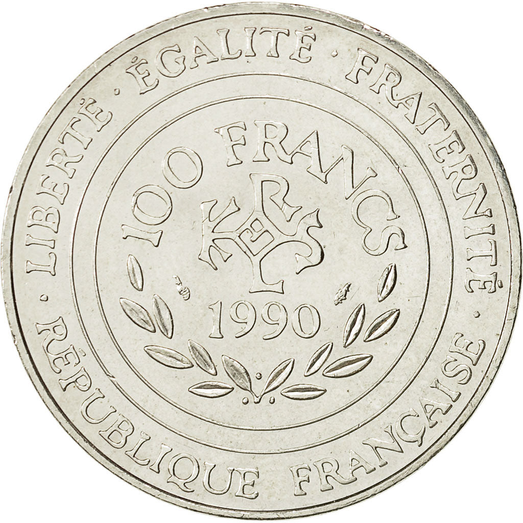 Coin, France, Charlemagne, 100 Francs, 1990, AU(50-53), Silver, KM:982