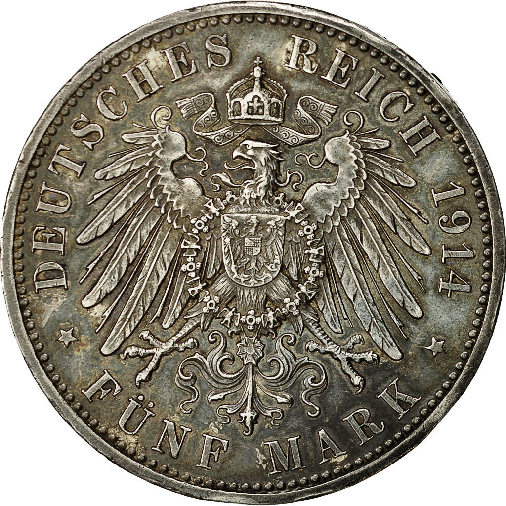 Coin, German States, PRUSSIA, Wilhelm II, 5 Mark, 1914, Berlin, AU(50-53)