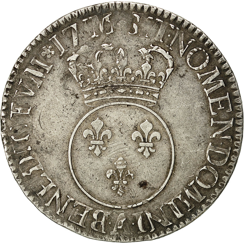 Coin, France, Louis XV, Écu Vertugadin, Ecu, 1716, Paris, VF(30-35), Silver
