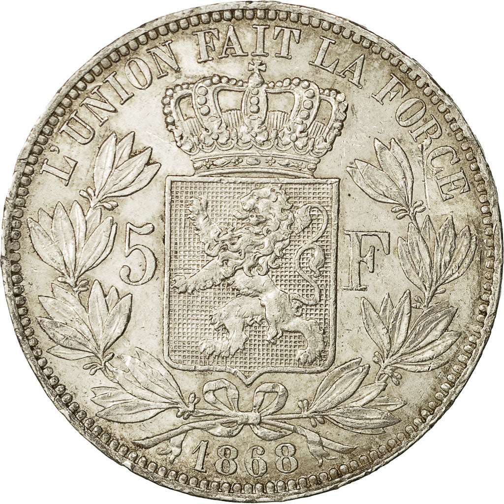 Coin, Belgium, Leopold II, 5 Francs, 5 Frank, 1868, AU(50-53), Silver, KM:24