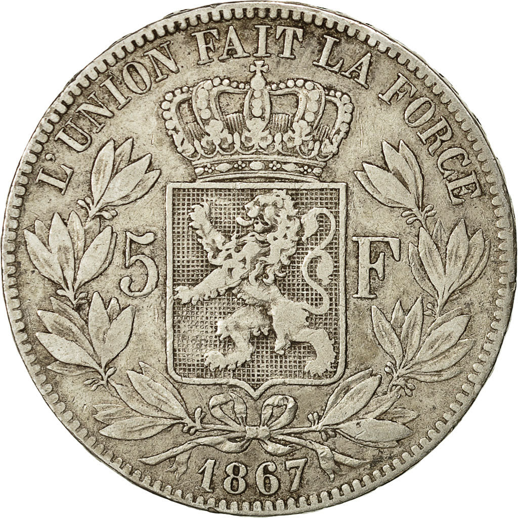 Coin, Belgium, Leopold II, 5 Francs, 5 Frank, 1867, EF(40-45), Silver, KM:24