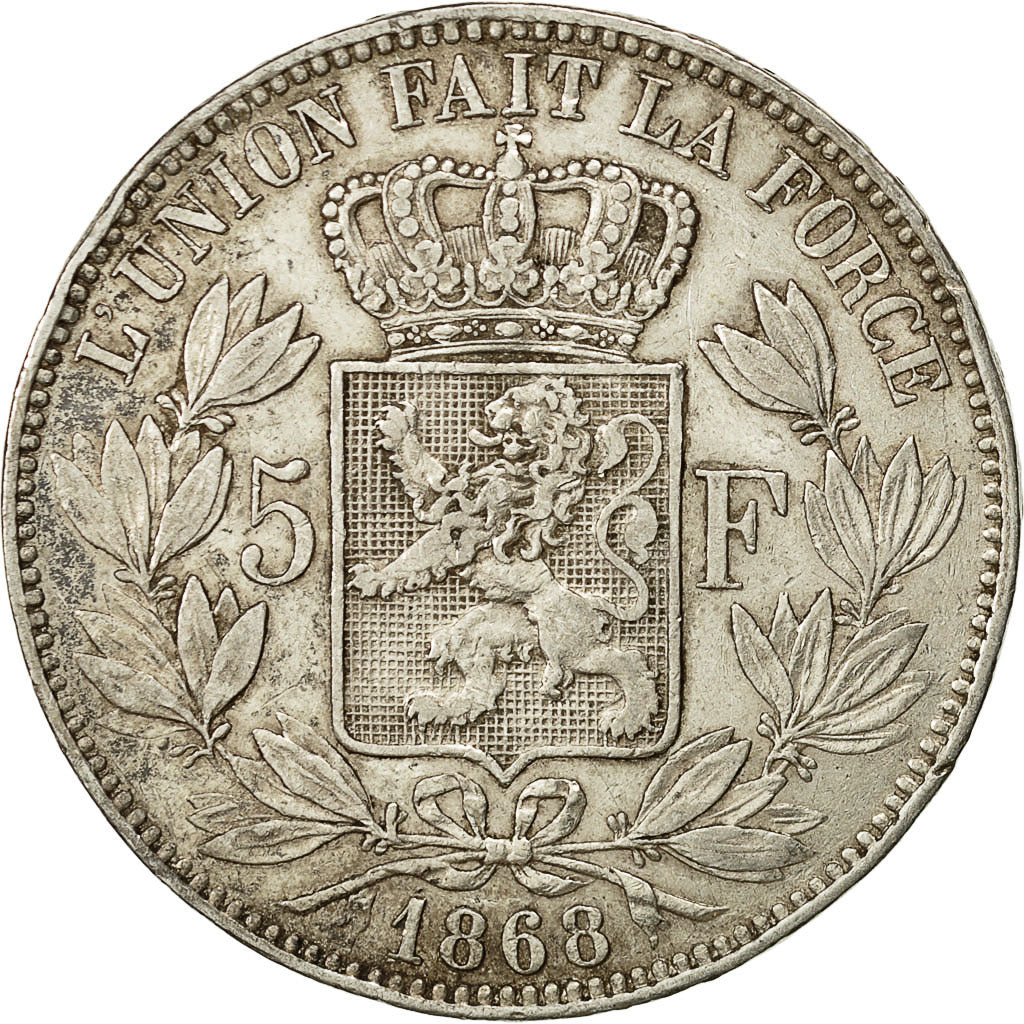 Coin, Belgium, Leopold II, 5 Francs, 5 Frank, 1868, EF(40-45), Silver, KM:24