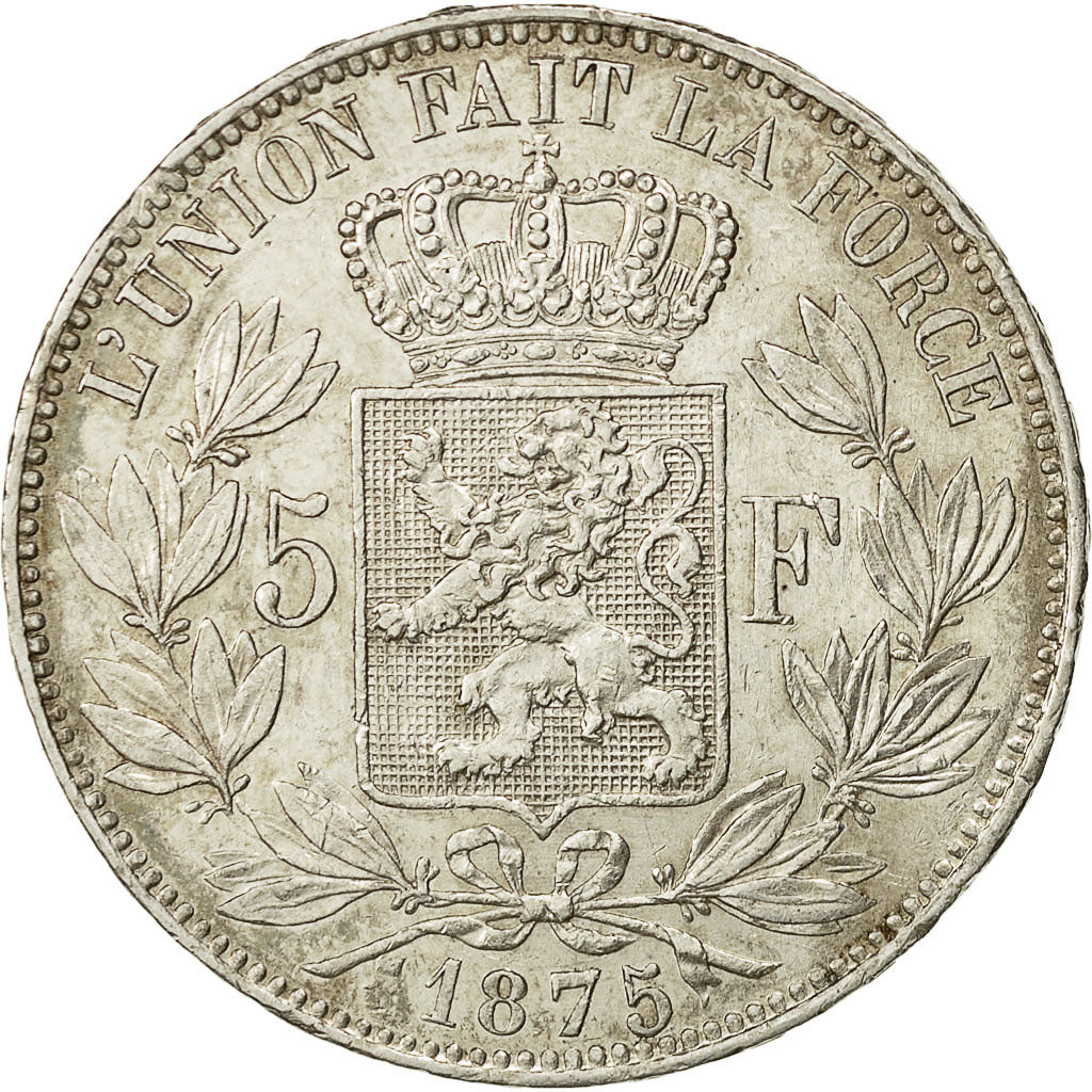 Coin, Belgium, Leopold II, 5 Francs, 5 Frank, 1875, AU(50-53), Silver, KM:24