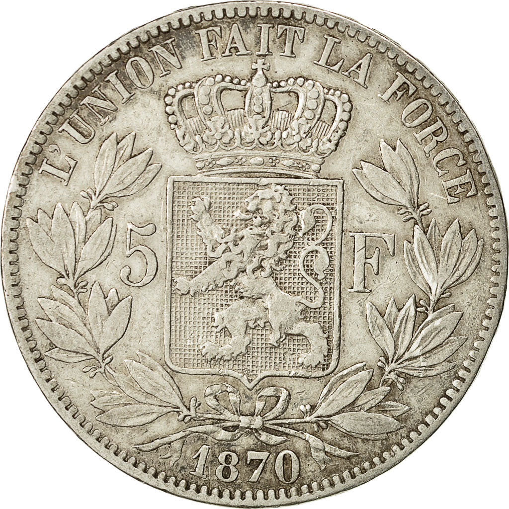 Coin, Belgium, Leopold II, 5 Francs, 5 Frank, 1870, VF(30-35), Silver, KM:24