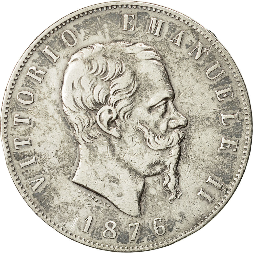 Coin, Italy, Vittorio Emanuele II, 5 Lire, 1876, Rome, EF(40-45), Silver, KM:8.4